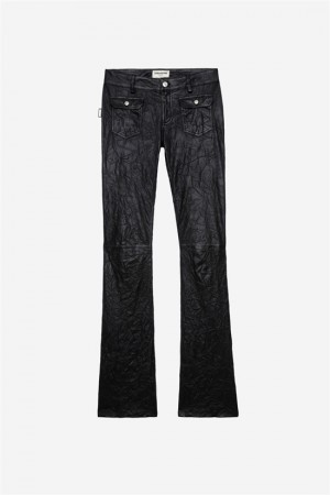 Black Zadig And Voltaire Hippie Creased Leather Pants | ZV-256230