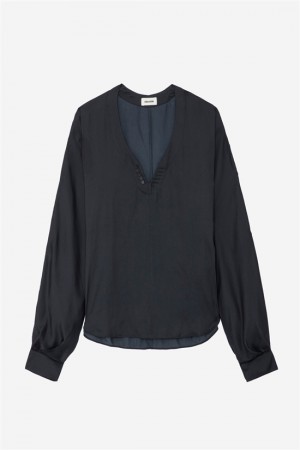 Black Zadig And Voltaire Tonastir Satin Blouse | ZV-256307