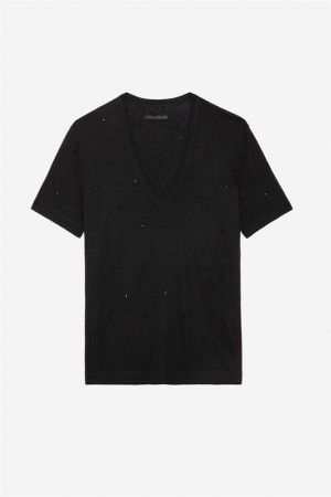 Black Zadig And Voltaire Wassa Diamante T-shirt | ZV-256263