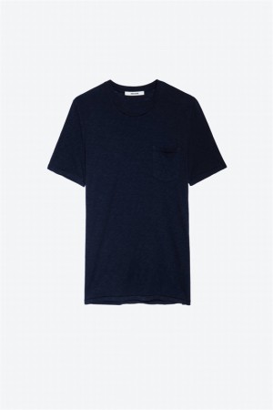 Dark Blue Zadig And Voltaire Stockholm Skull Tee | ZV-255714