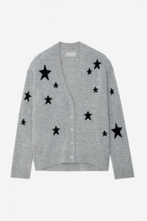 Heather Grey Zadig And Voltaire Mirka Stars Cardigan | ZV-256462