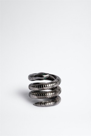 Shiny Silver Zadig And Voltaire Double Snake Ring | ZV-255884