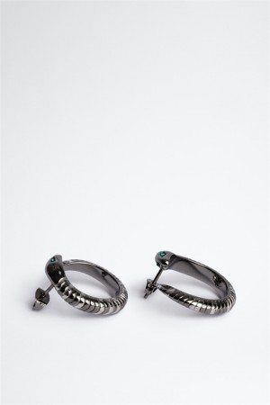 Shiny Silver Zadig And Voltaire Snake Hoop Earrings | ZV-255882