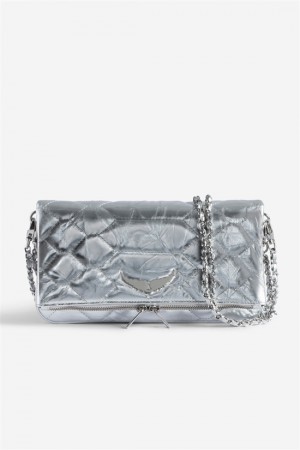 Silver Zadig And Voltaire Rock Quilted Metallic Clutch | ZV-256193