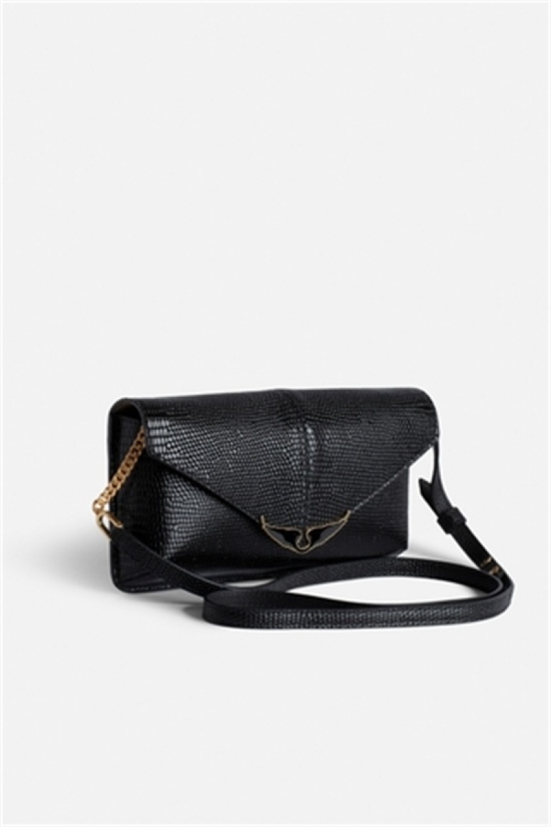 Black Zadig And Voltaire Borderline Embrossed Clutch | ZV-256197