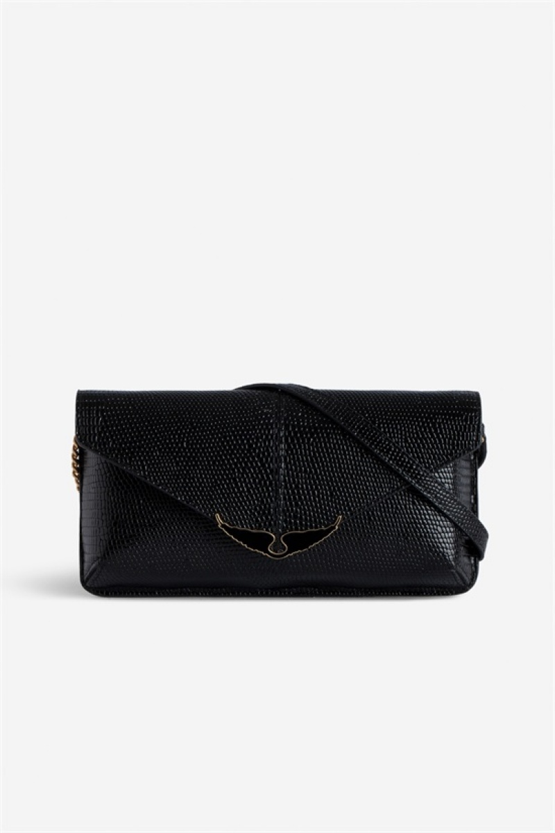 Black Zadig And Voltaire Borderline Embrossed Clutch | ZV-256197