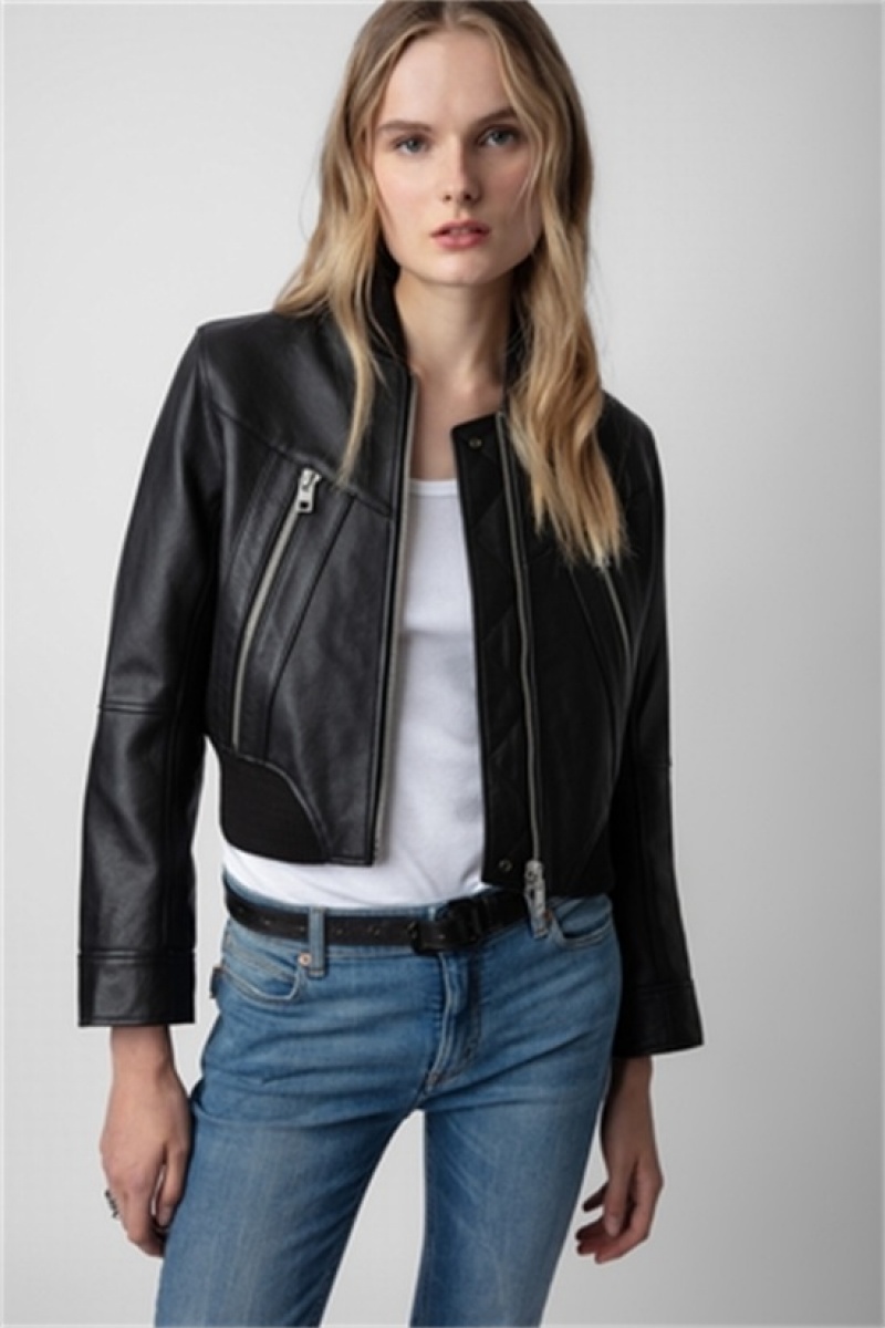 Black Zadig And Voltaire Bunta Leather Jacket | ZV-256418