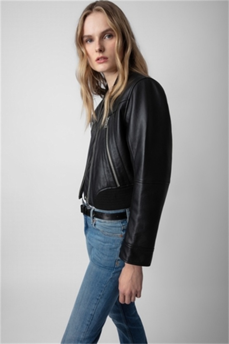 Black Zadig And Voltaire Bunta Leather Jacket | ZV-256418