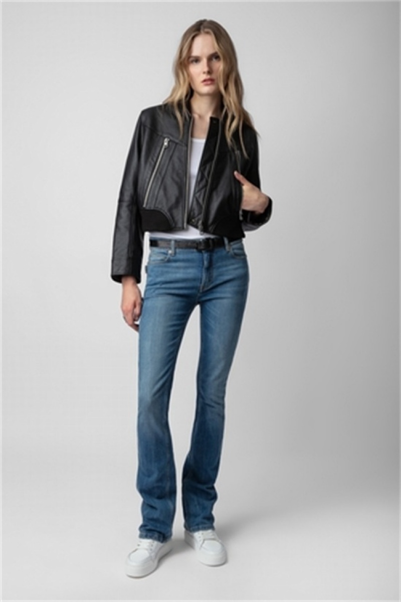 Black Zadig And Voltaire Bunta Leather Jacket | ZV-256418