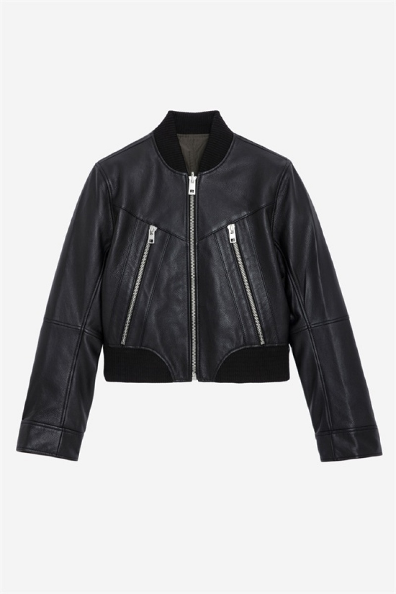 Black Zadig And Voltaire Bunta Leather Jacket | ZV-256418