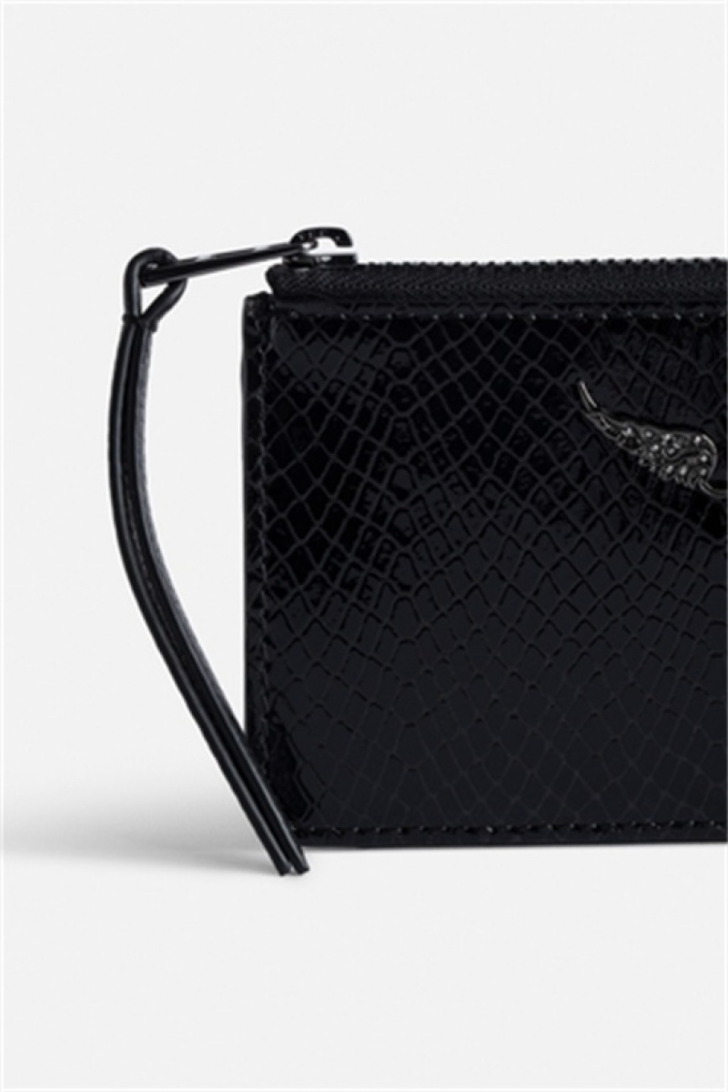 Black Zadig And Voltaire Card Glossy Wallet | ZV-255917