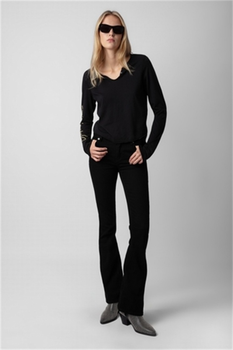 Black Zadig And Voltaire Crop Concert Crush Henley Top | ZV-256272