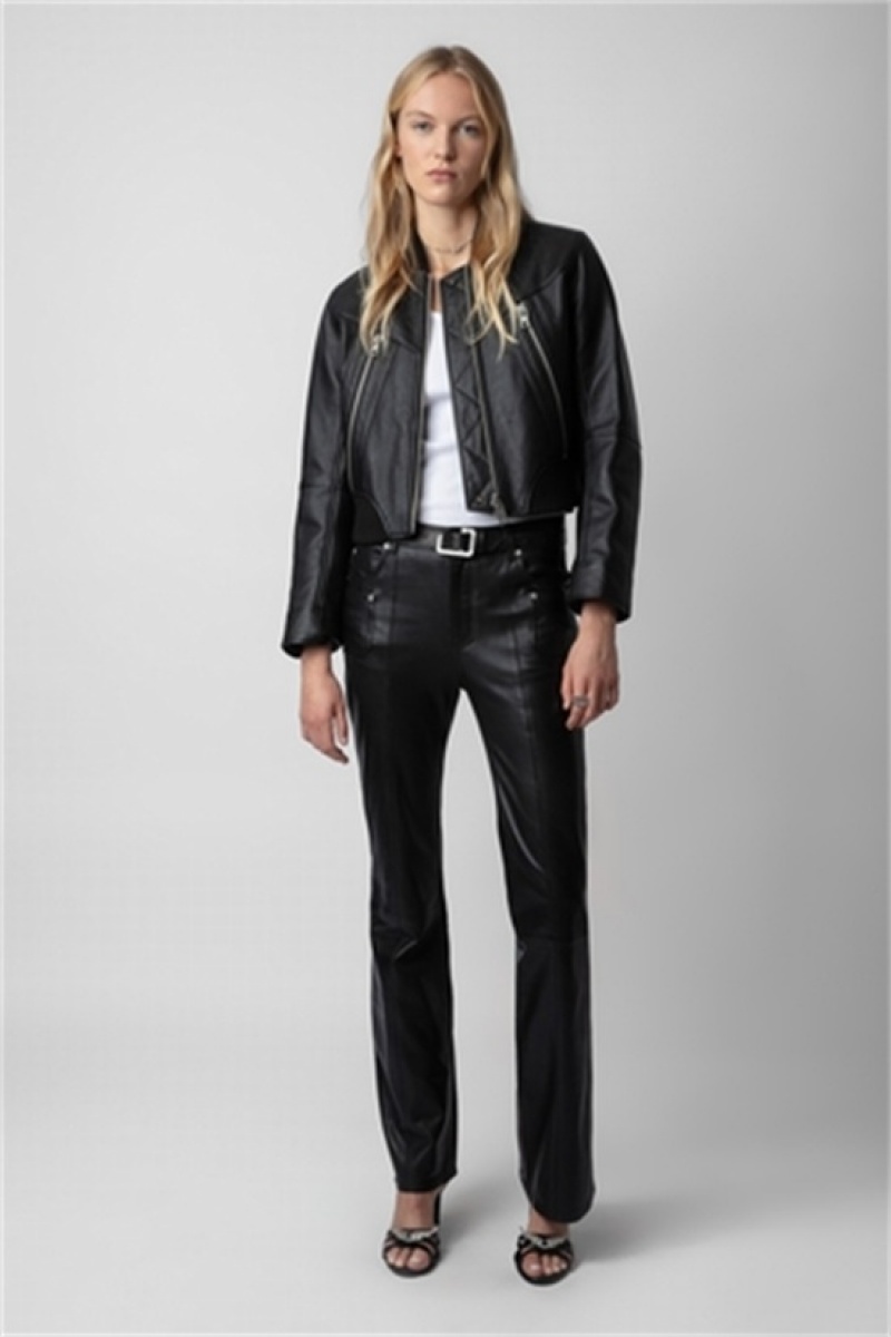 Black Zadig And Voltaire Elvir Leather Pants | ZV-256224