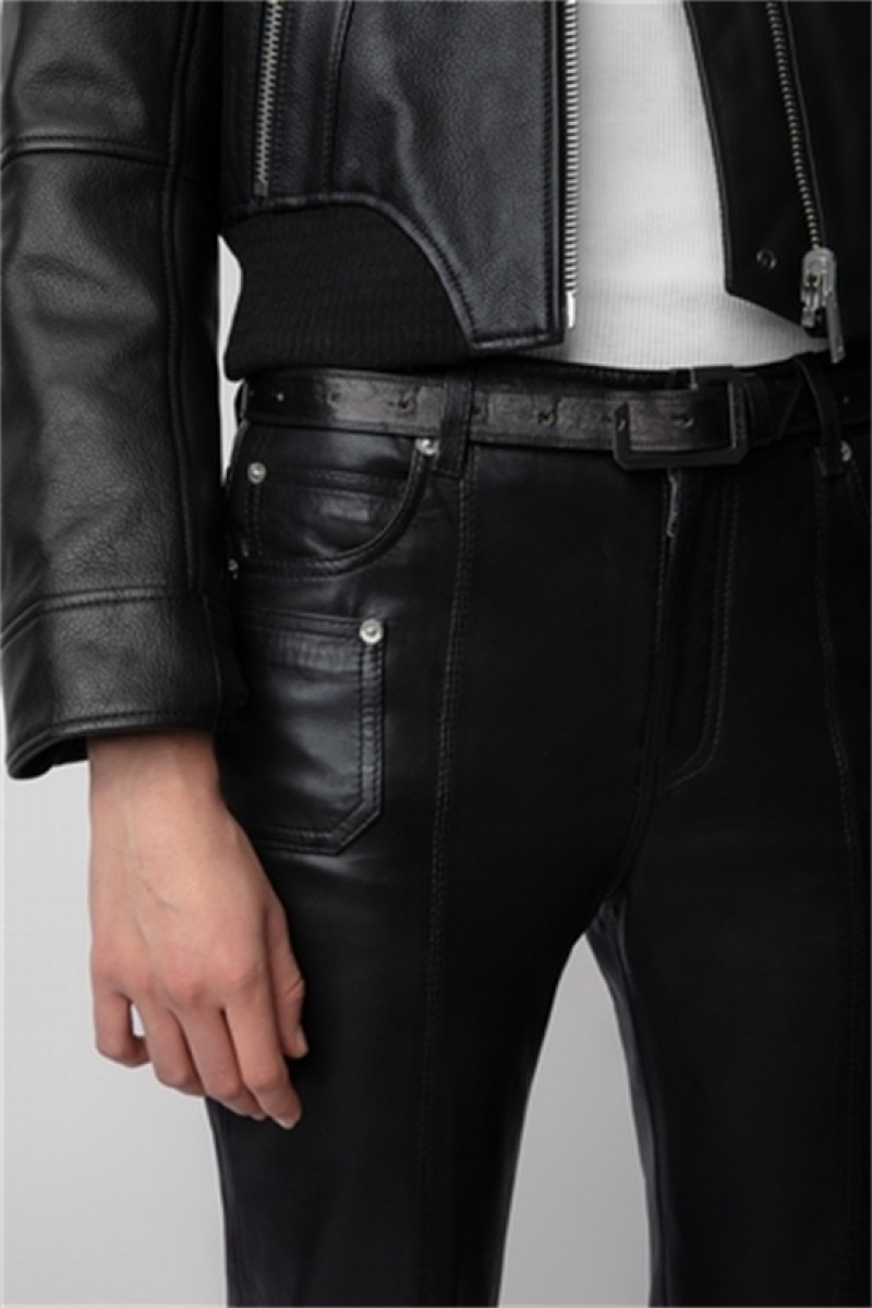 Black Zadig And Voltaire Elvir Leather Pants | ZV-256224