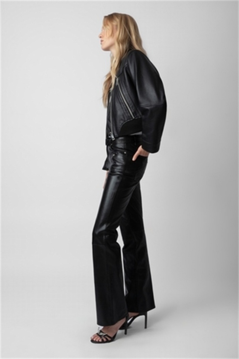 Black Zadig And Voltaire Elvir Leather Pants | ZV-256224