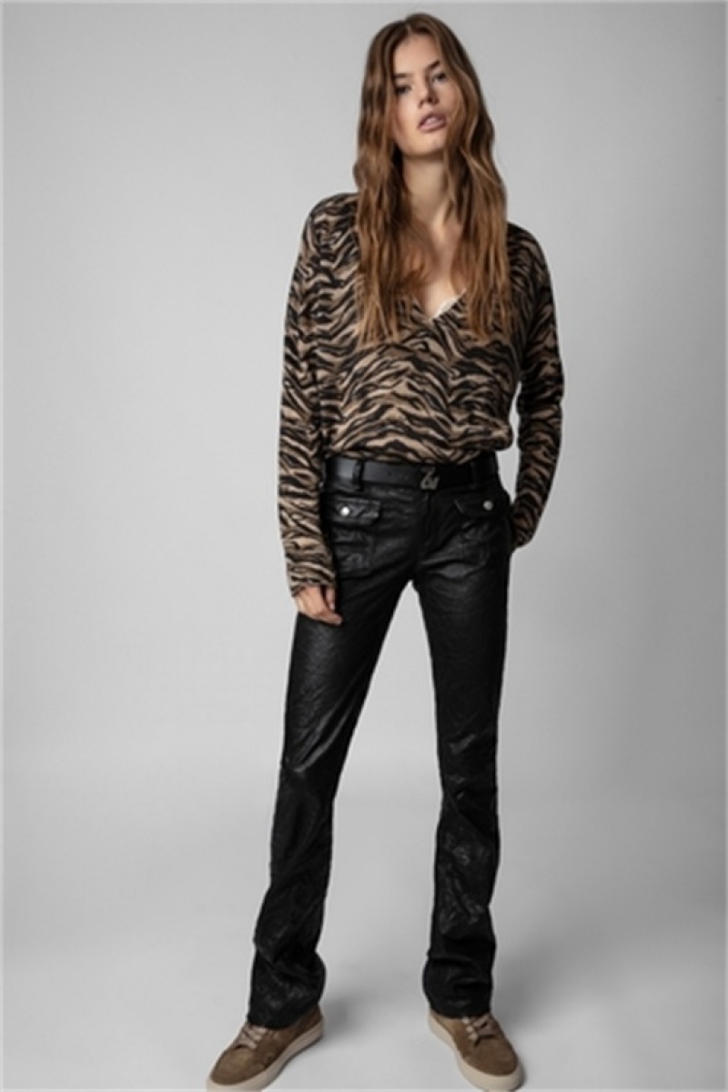 Black Zadig And Voltaire Hippie Creased Leather Pants | ZV-256230