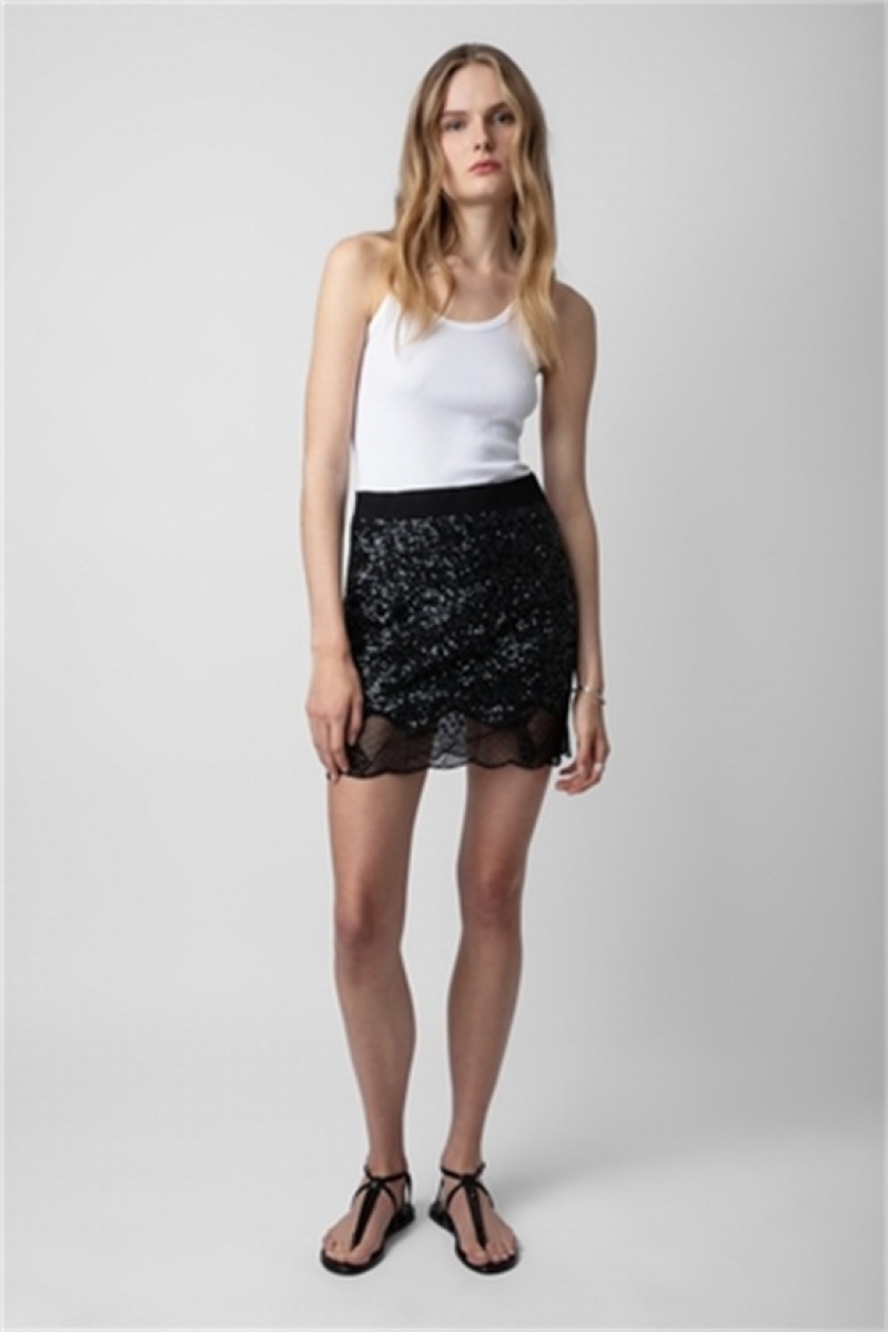 Black Zadig And Voltaire Justicias Sequins Skirt | ZV-256402