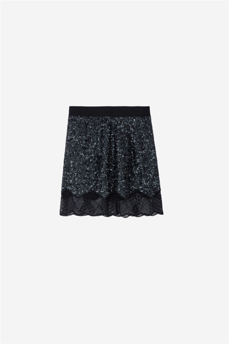 Black Zadig And Voltaire Justicias Sequins Skirt | ZV-256402