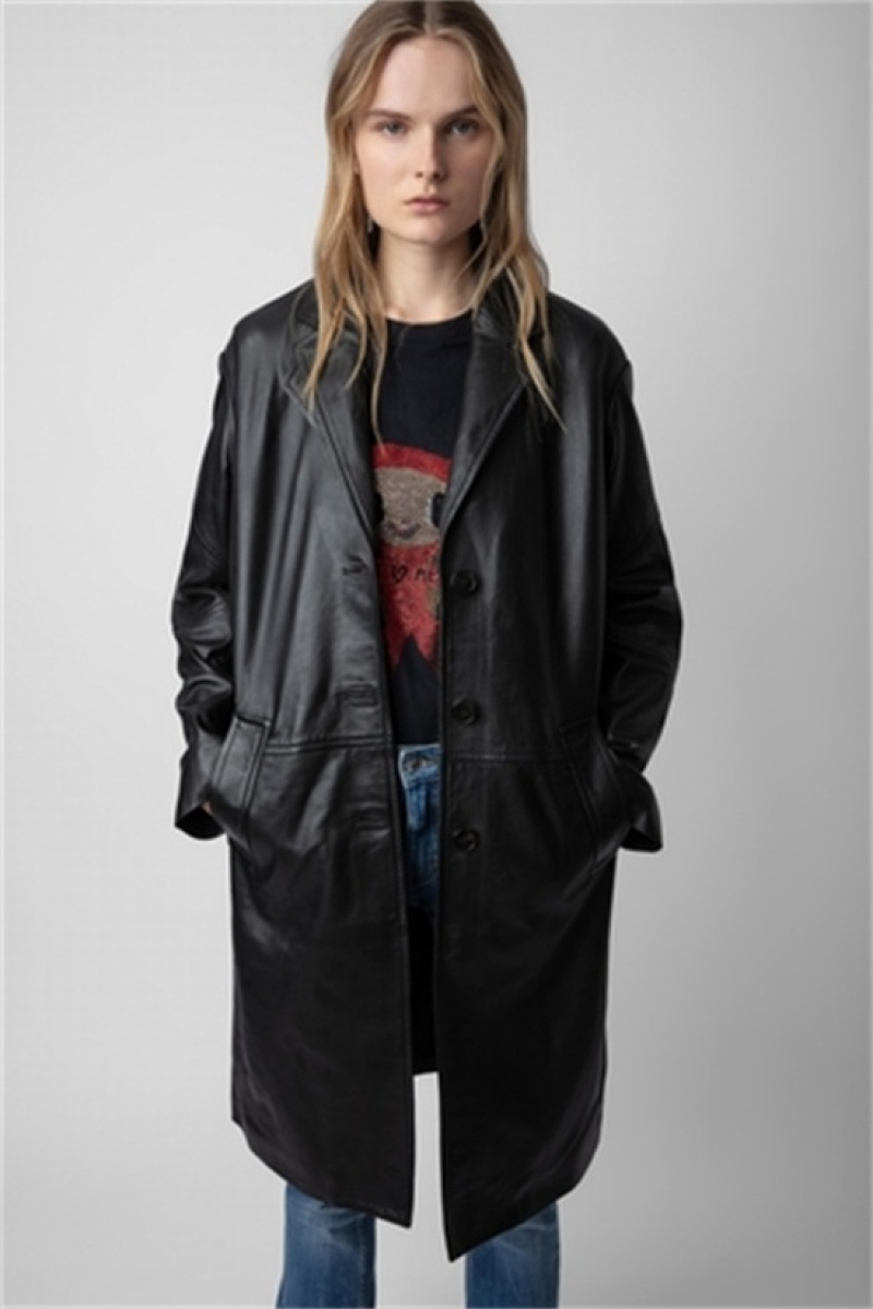 Black Zadig And Voltaire Macari Leather Coat | ZV-256413