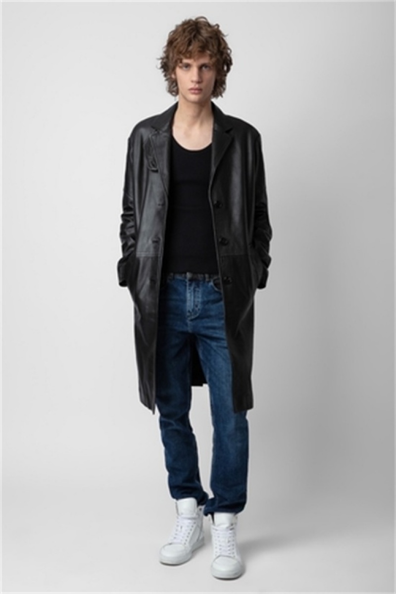 Black Zadig And Voltaire Macari Leather Coat | ZV-256413