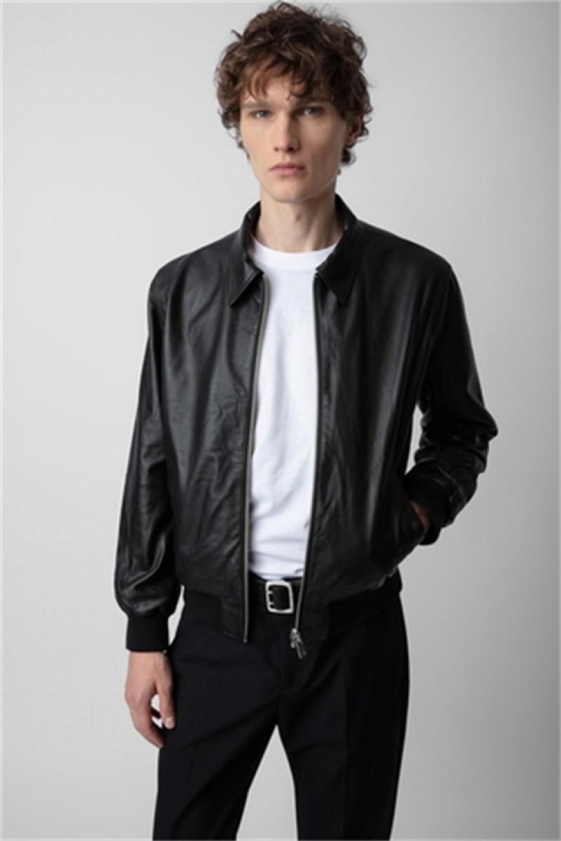 Black Zadig And Voltaire Mate Reversible Leather Jacket | ZV-255753