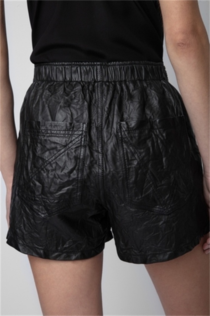 Black Zadig And Voltaire Pax Leather Shorts | ZV-256239