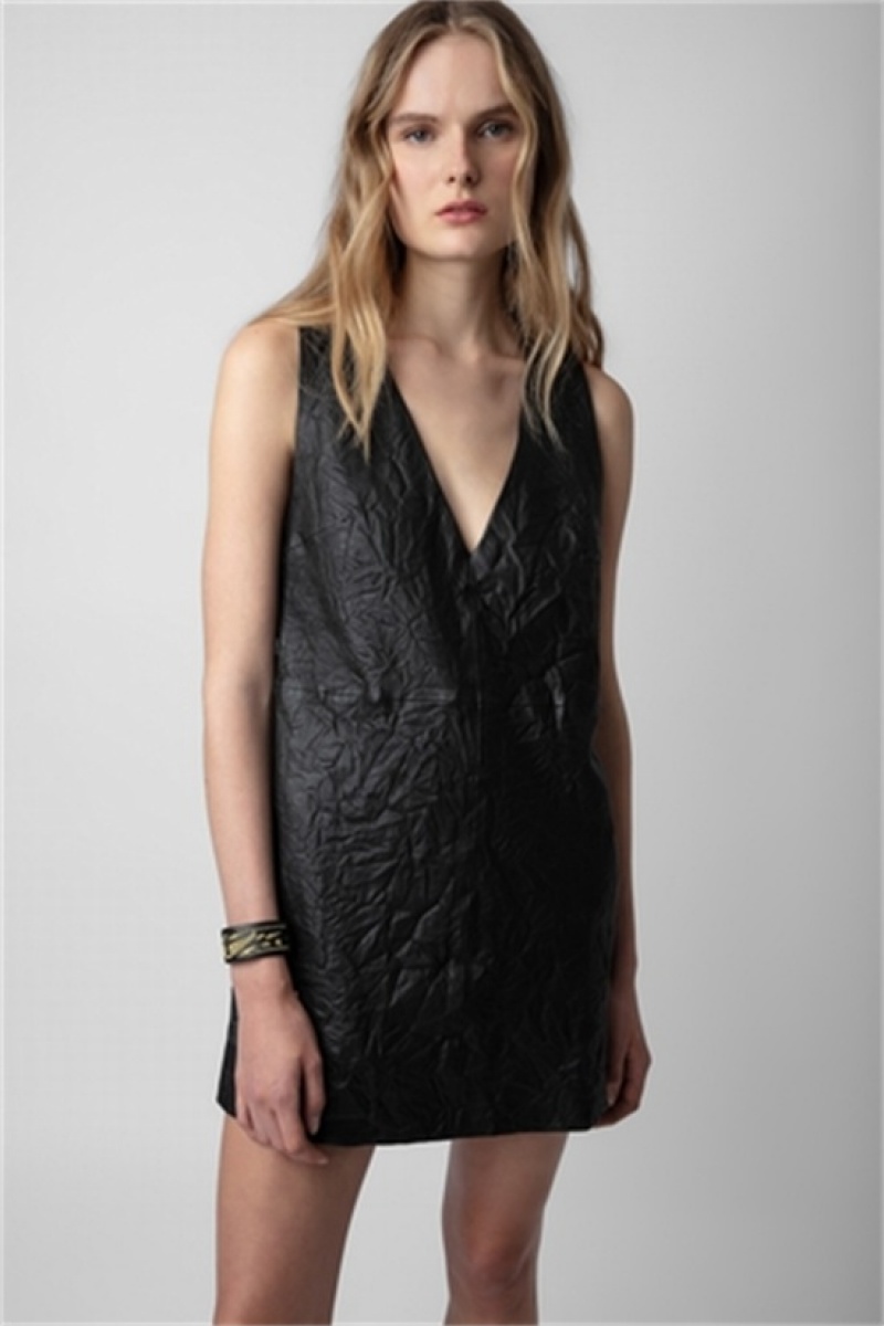 Black Zadig And Voltaire Rasha Leather Dress | ZV-256384