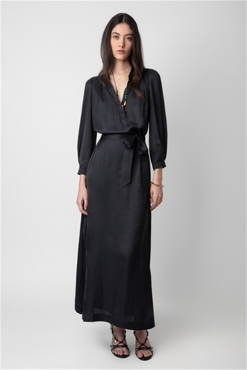 Black Zadig And Voltaire Ritchil Satin Dress | ZV-256397