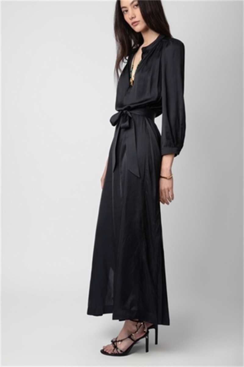 Black Zadig And Voltaire Ritchil Satin Dress | ZV-256397