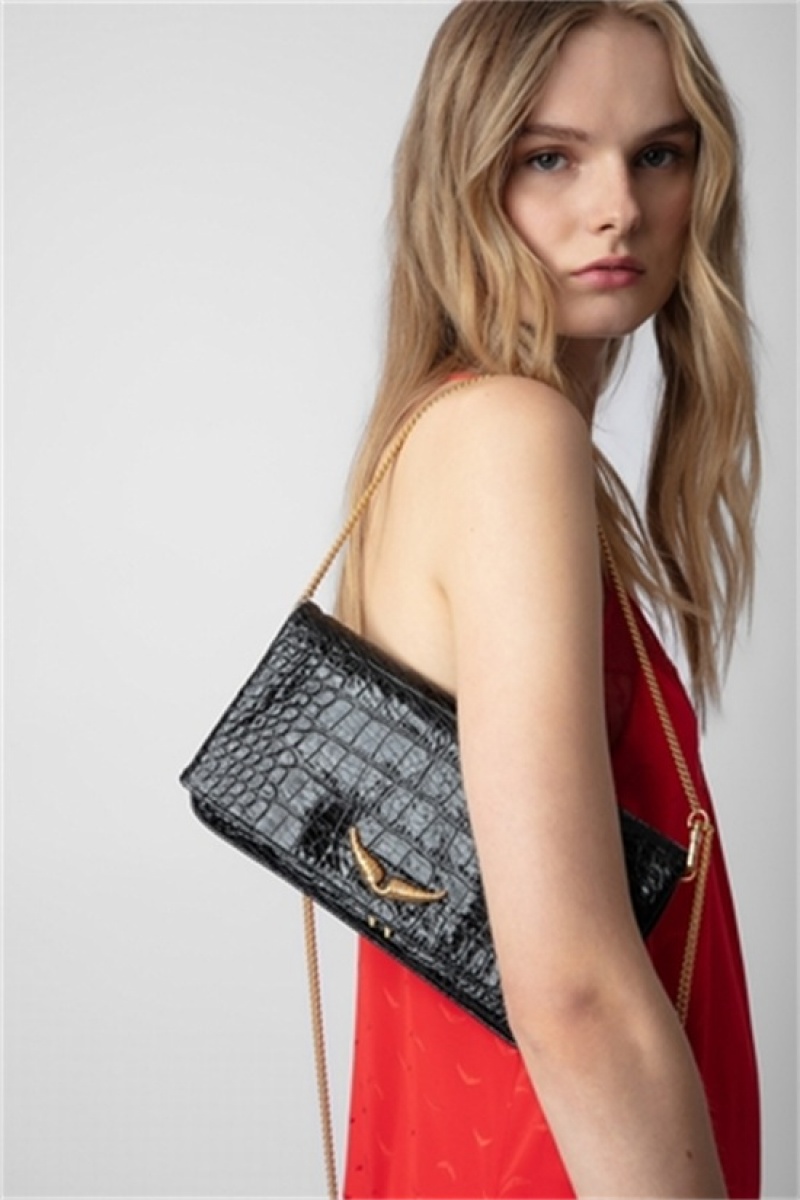 Black Zadig And Voltaire Rock Embrossed Bag | ZV-256194