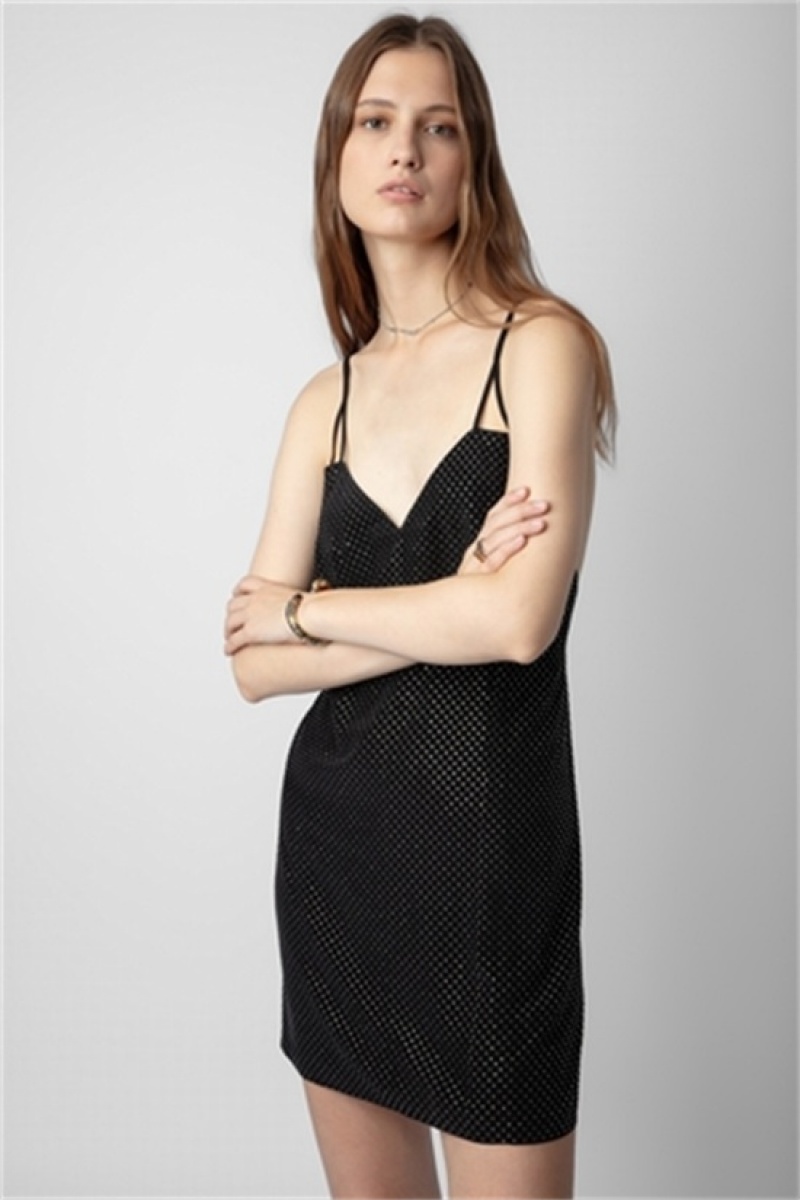 Black Zadig And Voltaire Rohana Diamante Silk Dress | ZV-256388