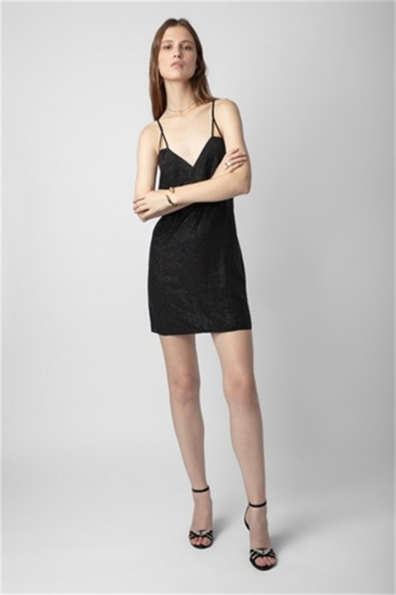 Black Zadig And Voltaire Rohana Diamante Silk Dress | ZV-256388