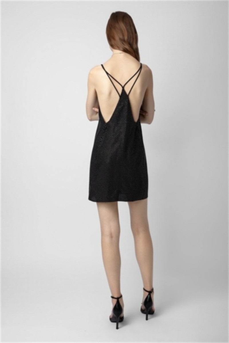 Black Zadig And Voltaire Rohana Diamante Silk Dress | ZV-256388