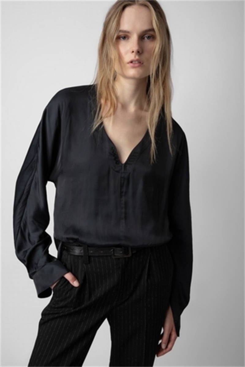 Black Zadig And Voltaire Tonastir Satin Blouse | ZV-256307