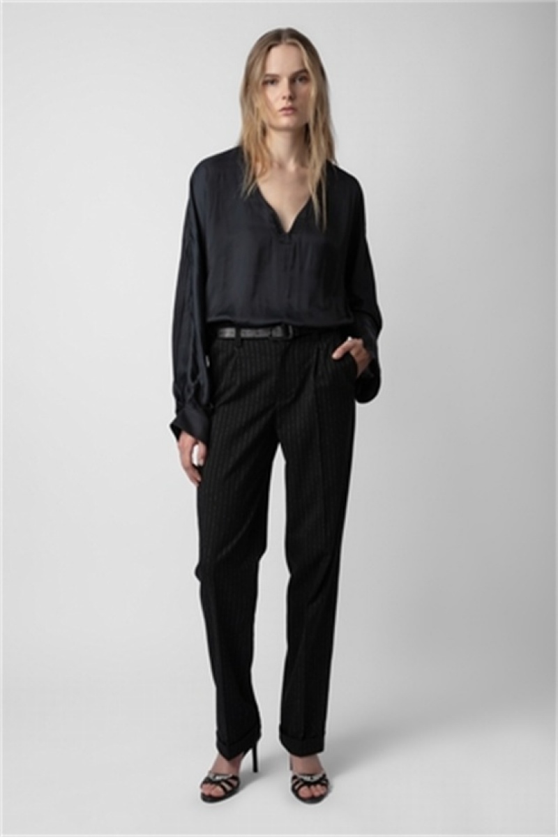 Black Zadig And Voltaire Tonastir Satin Blouse | ZV-256307