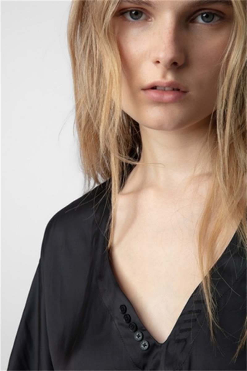 Black Zadig And Voltaire Tonastir Satin Blouse | ZV-256307