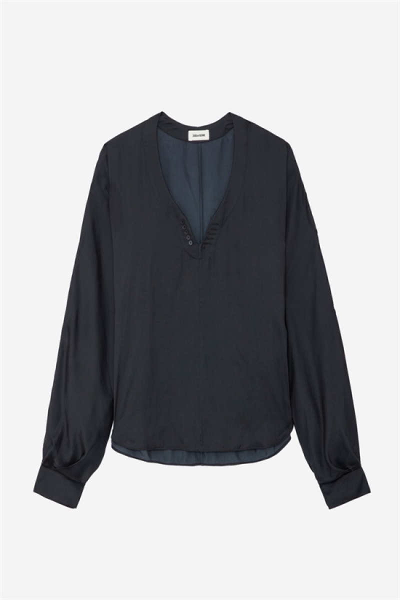 Black Zadig And Voltaire Tonastir Satin Blouse | ZV-256307