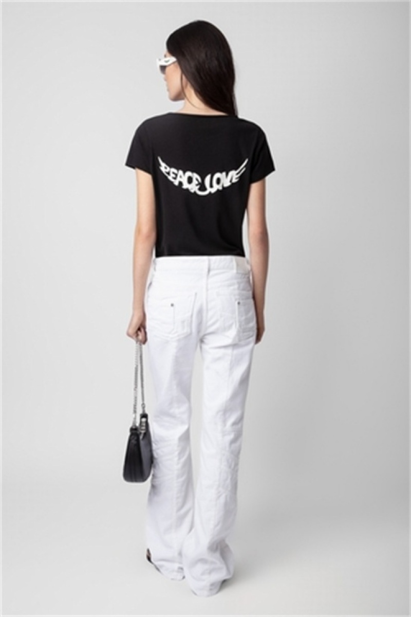 Black Zadig And Voltaire Tunisien Peace Love T-shirt | ZV-256276