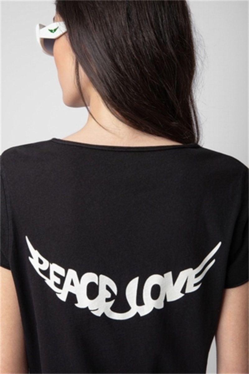 Black Zadig And Voltaire Tunisien Peace Love T-shirt | ZV-256276