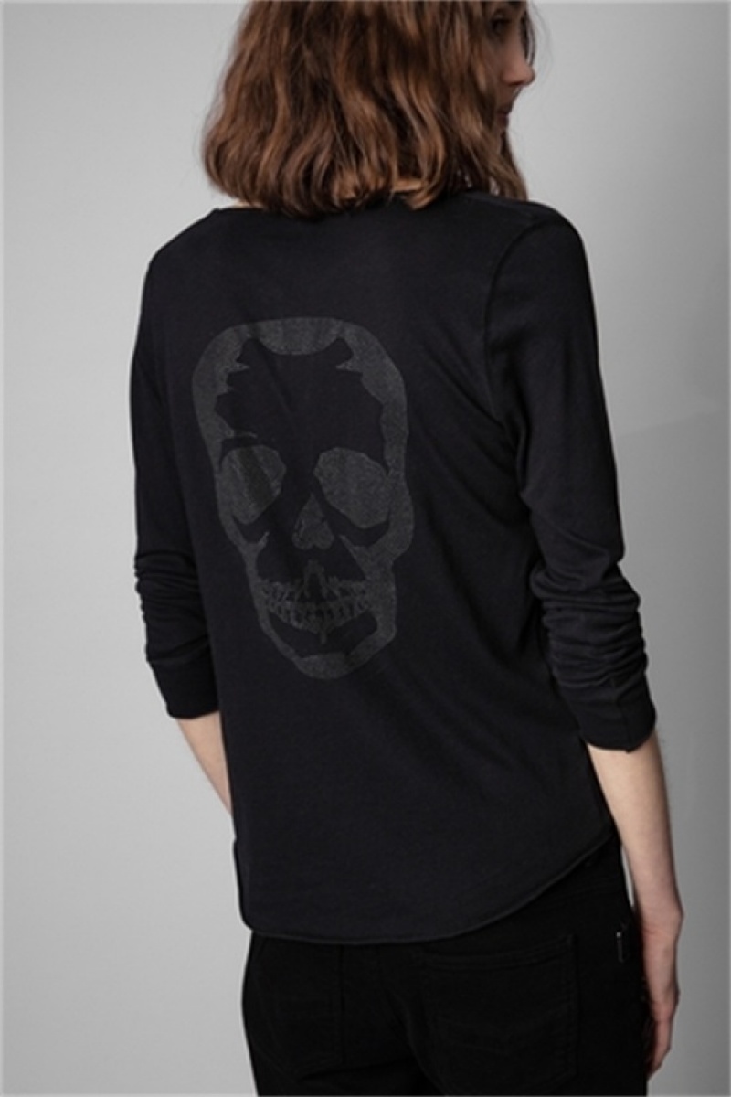 Black Zadig And Voltaire Tunisien Skull T-shirt | ZV-256288