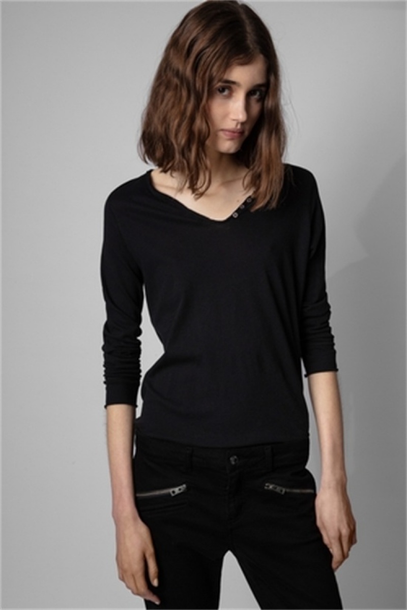 Black Zadig And Voltaire Tunisien Skull T-shirt | ZV-256288