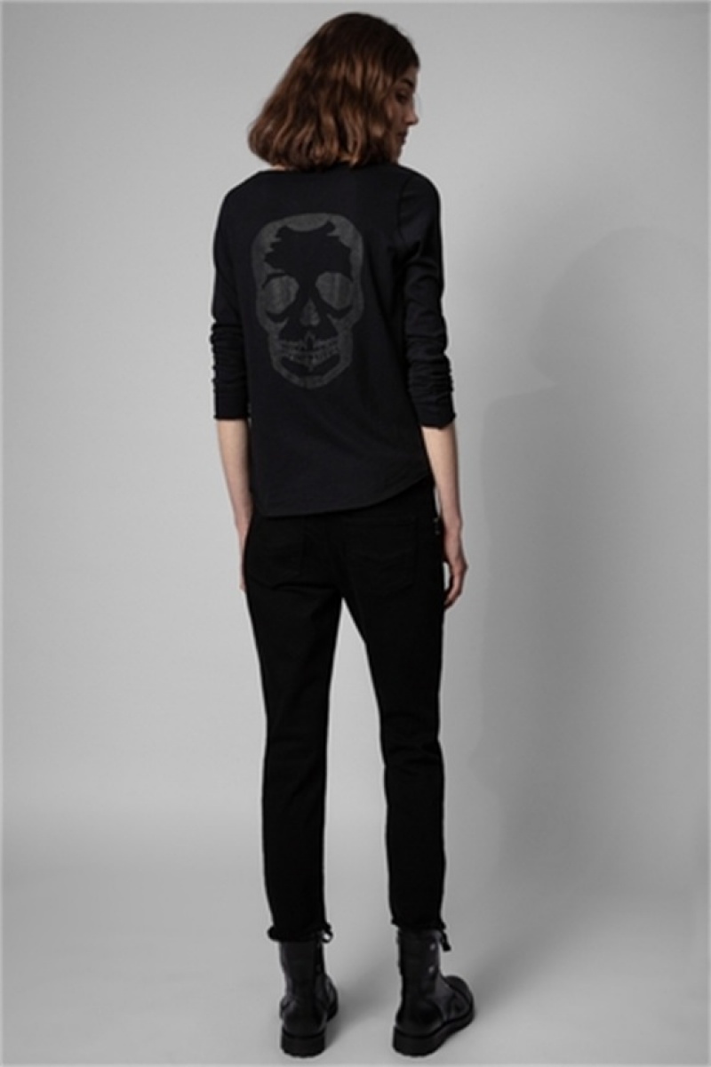 Black Zadig And Voltaire Tunisien Skull T-shirt | ZV-256288