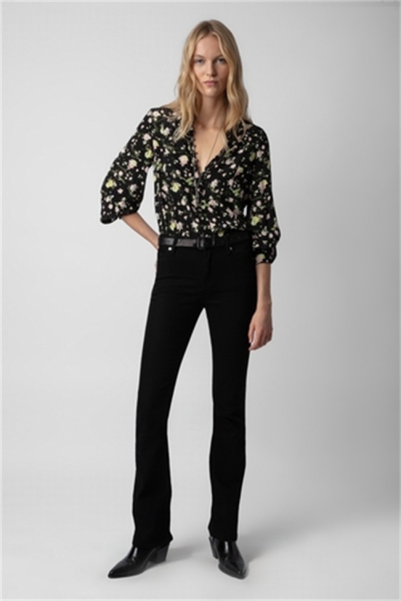 Black Zadig And Voltaire Twina Soft Roses Shirt | ZV-256322