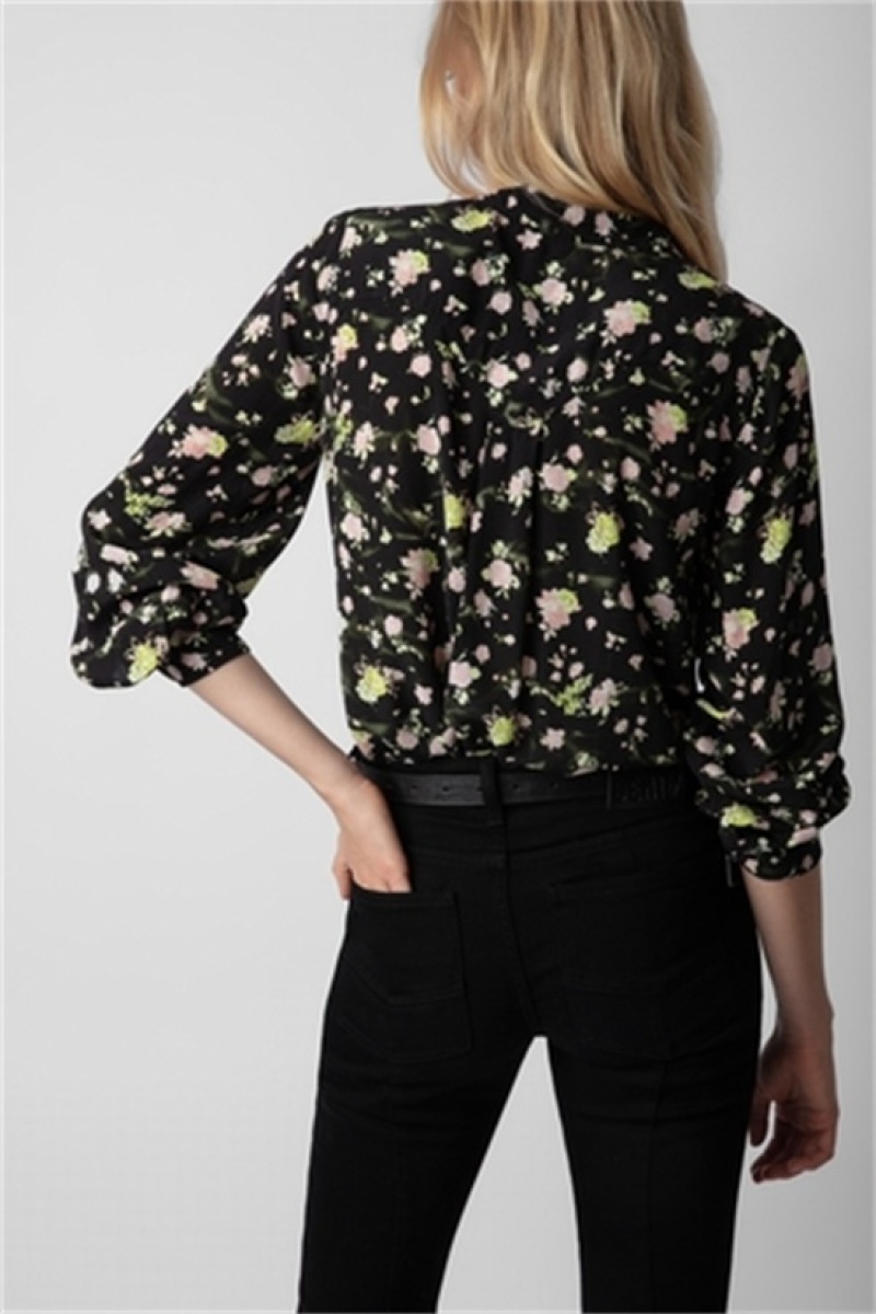 Black Zadig And Voltaire Twina Soft Roses Shirt | ZV-256322