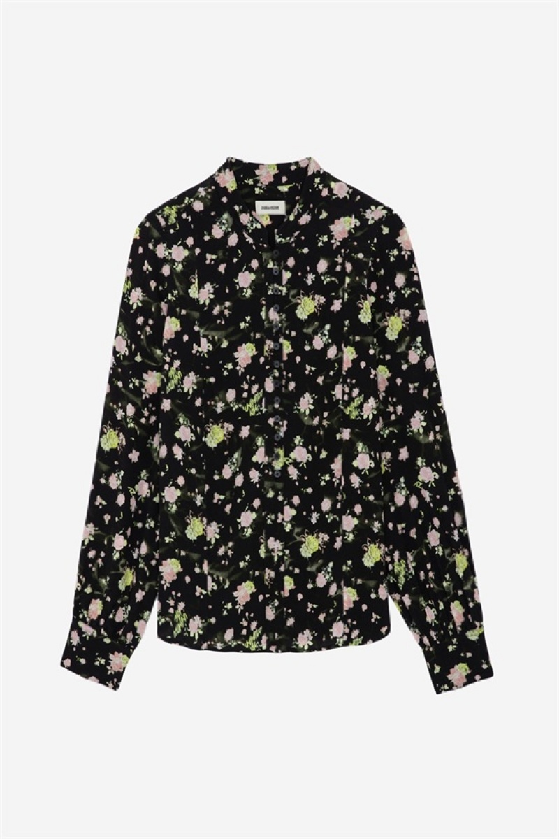 Black Zadig And Voltaire Twina Soft Roses Shirt | ZV-256322