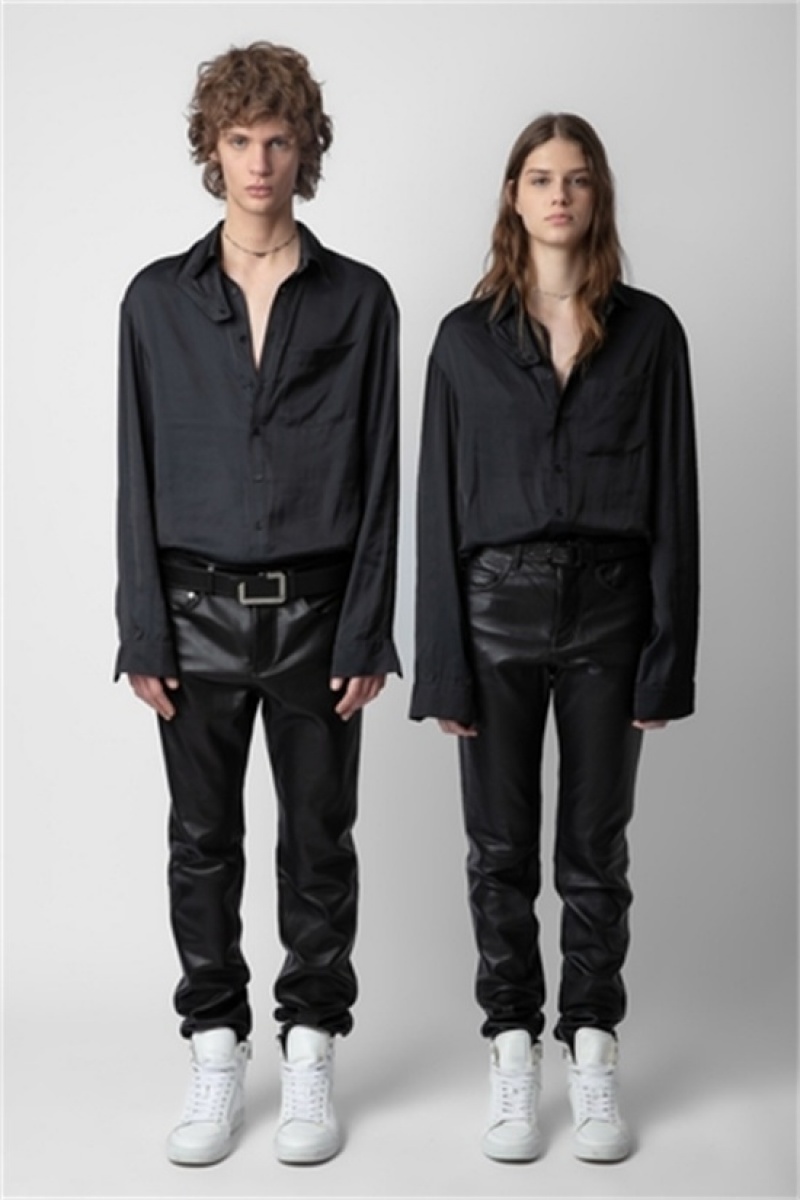 Black Zadig And Voltaire Tyrone Satin Shirt | ZV-256309