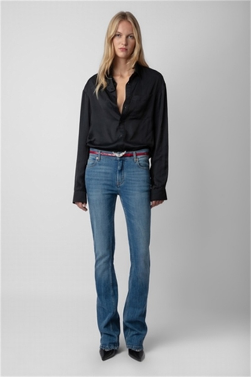 Black Zadig And Voltaire Tyrone Satin Shirt | ZV-256309