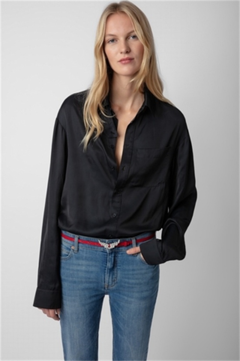 Black Zadig And Voltaire Tyrone Satin Shirt | ZV-256309