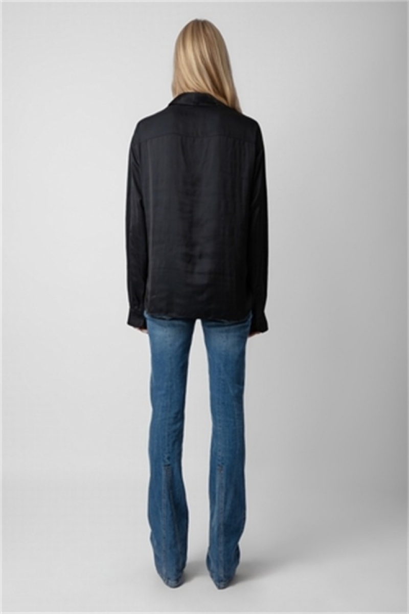 Black Zadig And Voltaire Tyrone Satin Shirt | ZV-256309