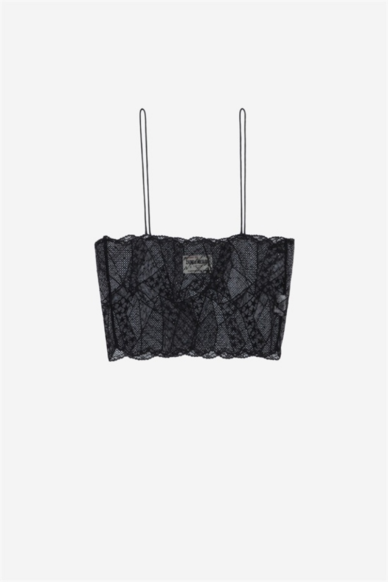 Black || Sold Out Zadig And Voltaire Cariana Lace Strass Top | ZV-256344